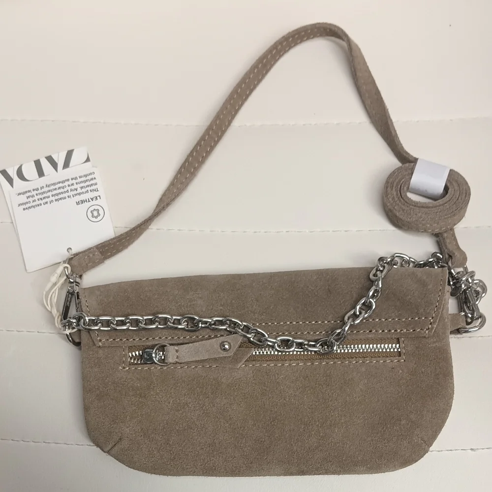 Zara Tan Suede Clutch with Silver Studs - Picture 2 of 6